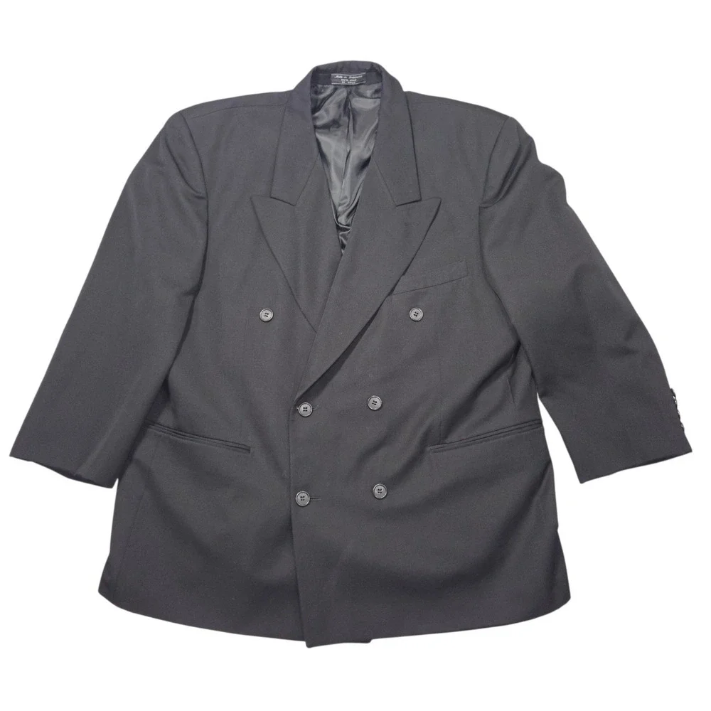 VTG Enrico Cipriani Double Breasted Wool Blazer Jacket Black Sz 44